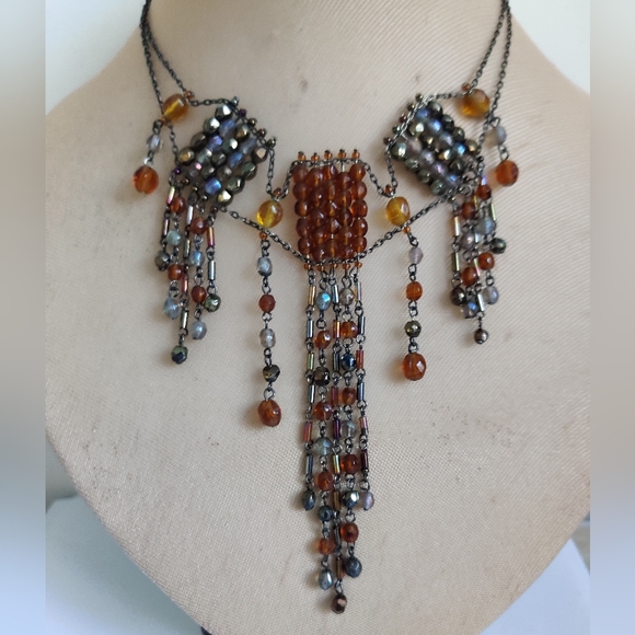 🇨🇦 Vintage Y2K Gothic Cathedral Cascade Fringes Chocker Necklace - Picture 3 of 9